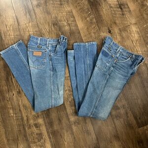 2 Pairs Men’s Wrangler Cowboy Cut Jeans 13MWSPI Size 28x36 w/ rips & well worn